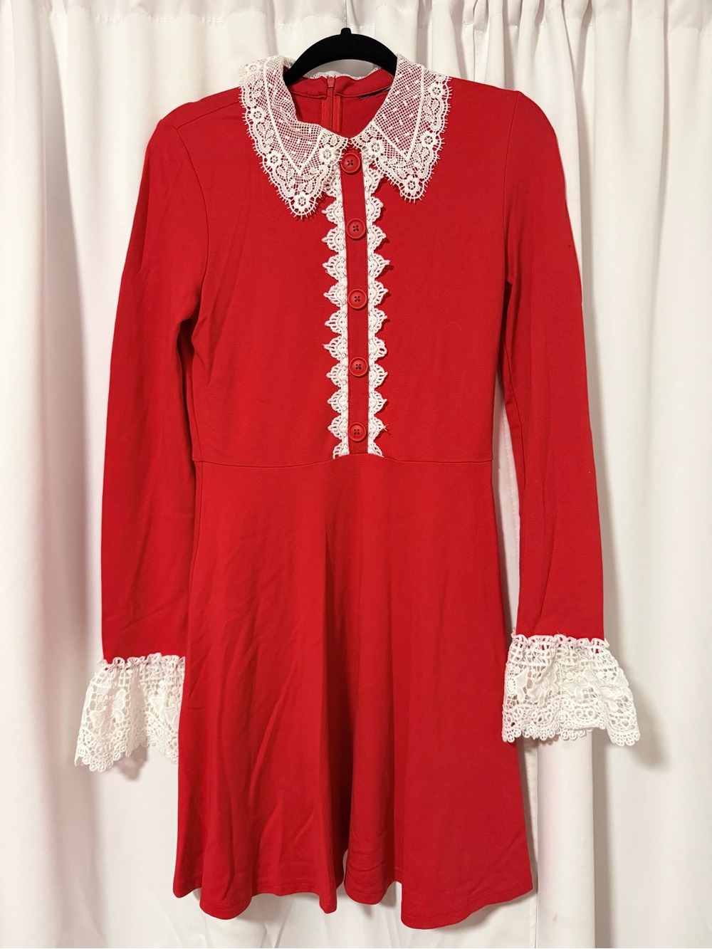 Killstar Blessed Be Blood Red Sabrina Dress with Lace Like Collar & Cuffs Large - Picture 4 of 6